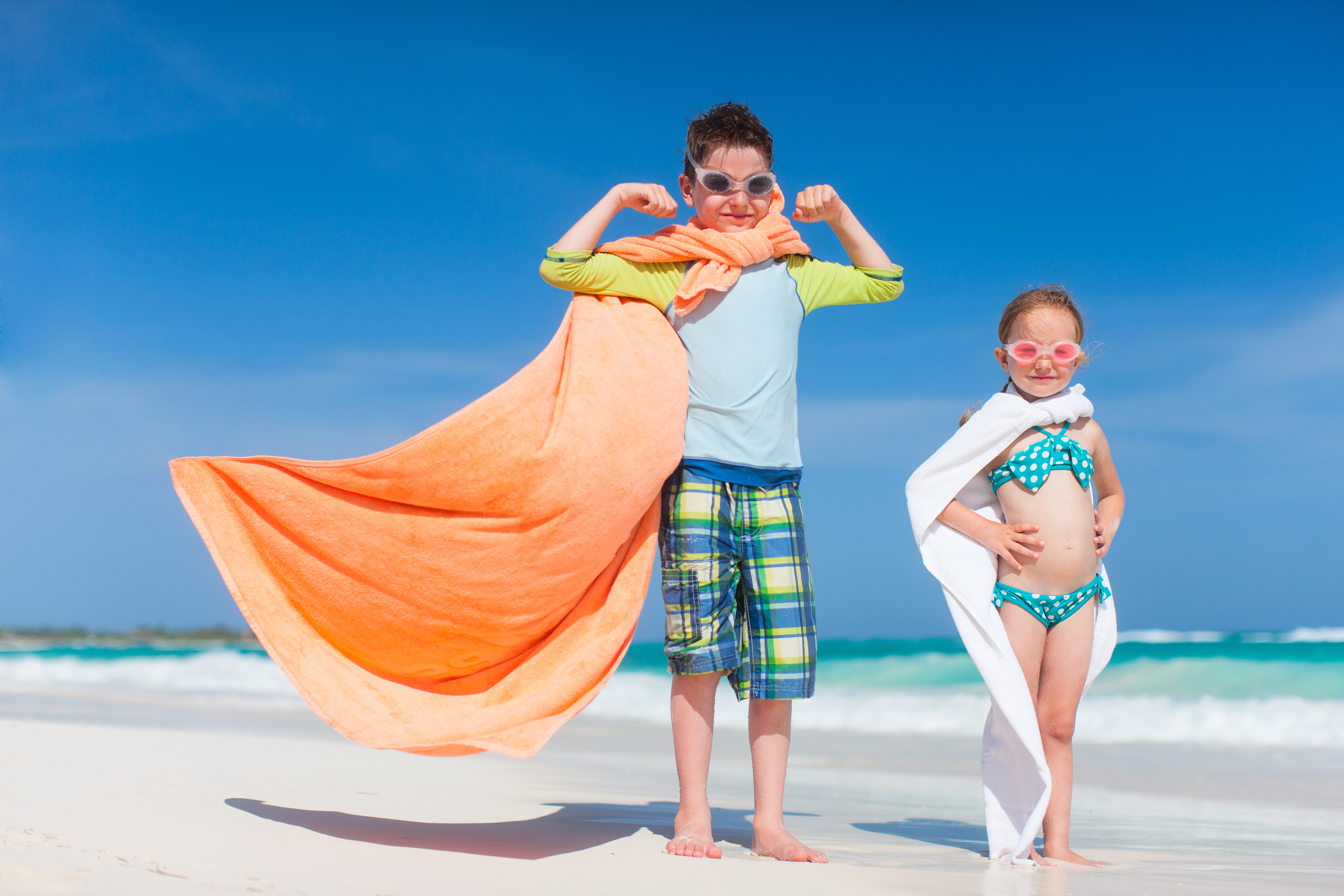 Superheros at a beach